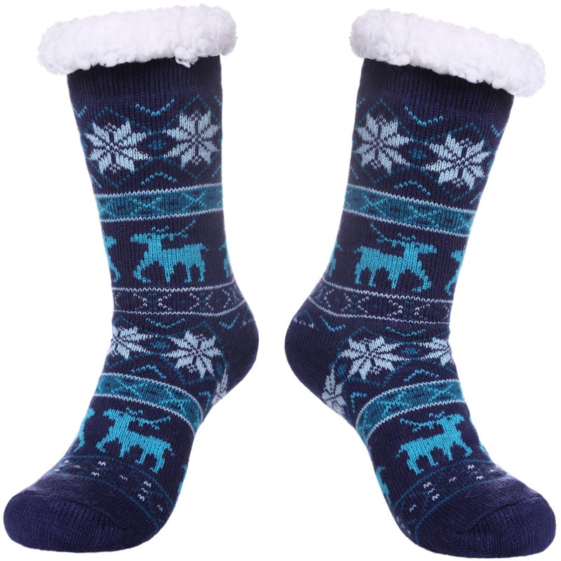SDBING Slipper Socks for Women with Grippers, Winter Warm Fuzzy Indoor Christmas Gifts Socks (Blue) - Image 1